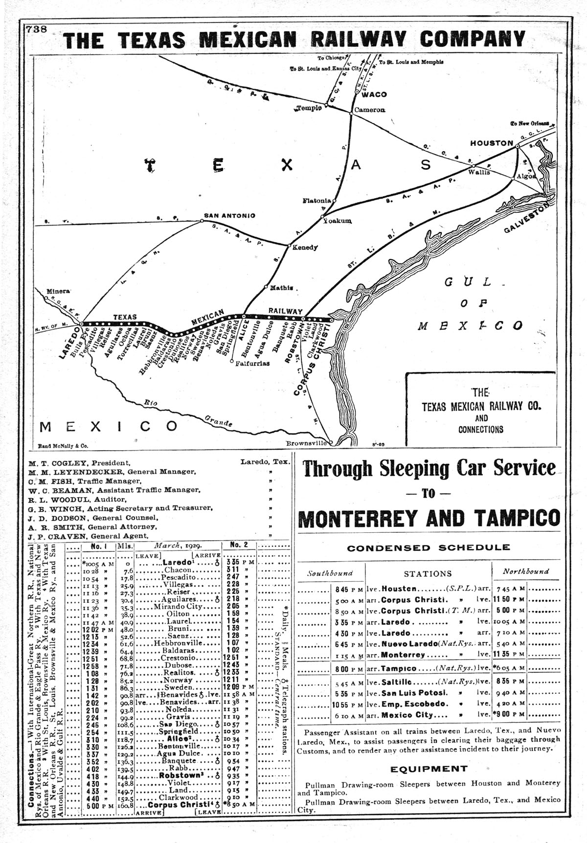 TexasMexican Railway Company (Tex.), Public Timetable Map Showing